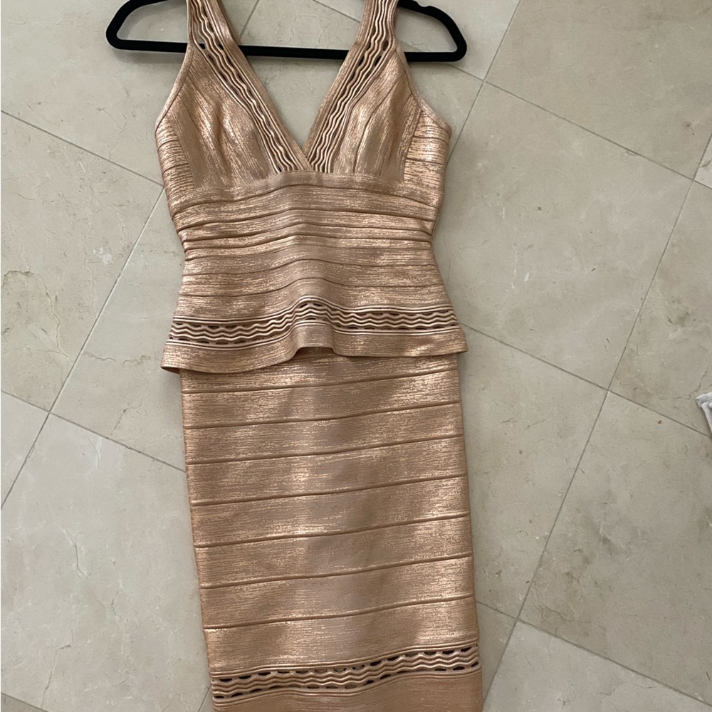 Rose gold Herve Leger dress